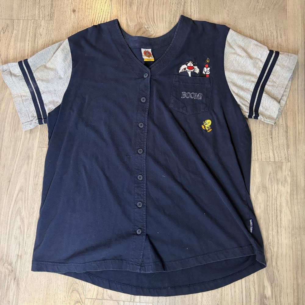 Vintage 90s Warner Brothers Sylvester Tweety Baseball Shirt Dynamite BOOM 2X